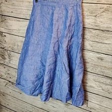 Boden Women's Cora Blue Chambray Linen A Line Midi Skirt Beach Coastal Size 4