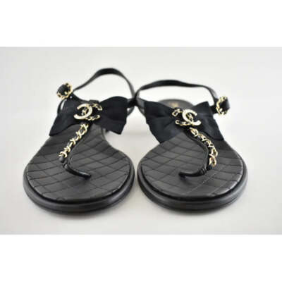 Chanel 20A Black Crystal Bow Lambskin CC Logo Mule Slide
