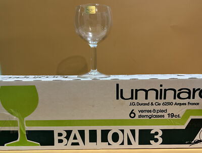 Vintage Luminarc Boxed Ballon 3 Stem Glasses New Stock French France Set Of 6