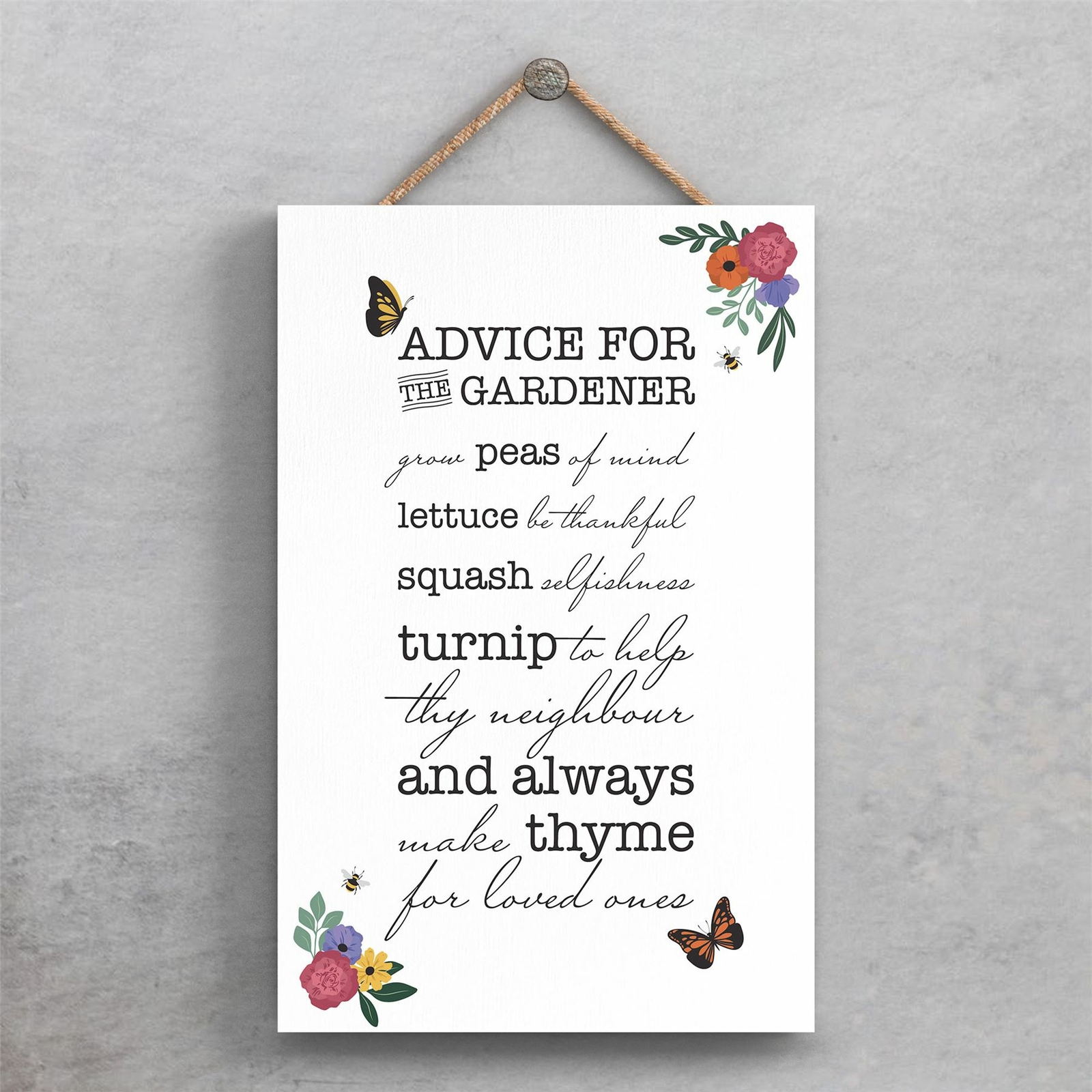 ADVICE FOR THE GARDENER SPRING MEADOW THEMED WOODEN HANGING PLAQUE