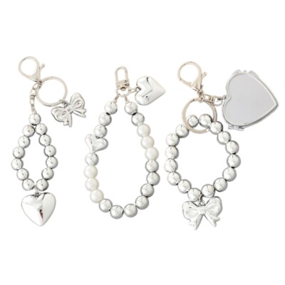 Bowknot Heart Keychain Women Sweet Charm Backpacks Keyring Handmade Ornaments