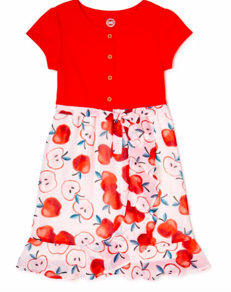 New Wonder Nation Foldover Dress Girls Red White Apples Size XS & M