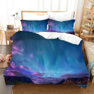 3D Aurora Mountain Himmelblau Quilt Cover Set Bettwäsche Sets Kissenbezüge