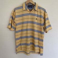 Tommy Hilfiger Vintage Mens Polo Shirt Yellow Blue Striped Size XL