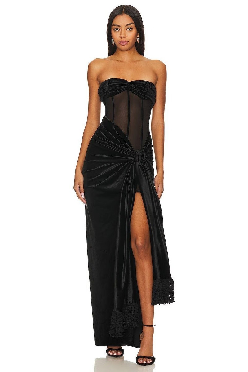 bronx and banco black dress Gina Gown in Small New Womens Velvet Long Maxi line silhouette Back zipper