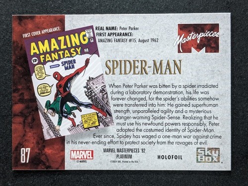 2024 Upper Deck Marvel Masterpieces '92 Platinum SPIDER MAN Holofoil SP #87 - Picture 2 of 3