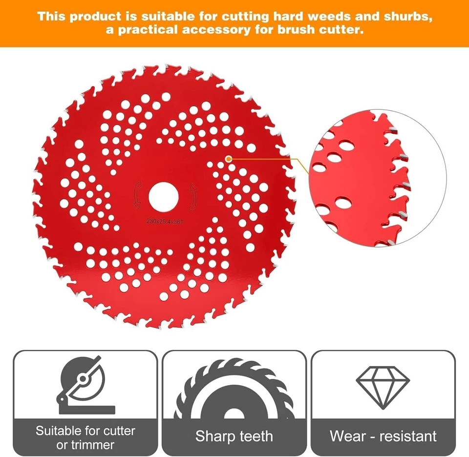 Kit de cuchillas con punta de carburo de 9"x 36 dientes para desbrozadora recortadora herbicida paquete de 4 Foto 4 de 4