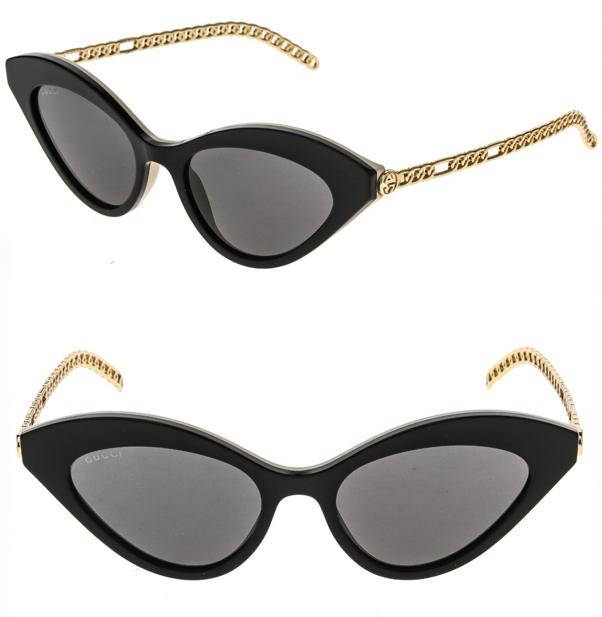 GUCCI GG0978S CHAIN 0978 Gold Black Crystal Heart Detachable Charm