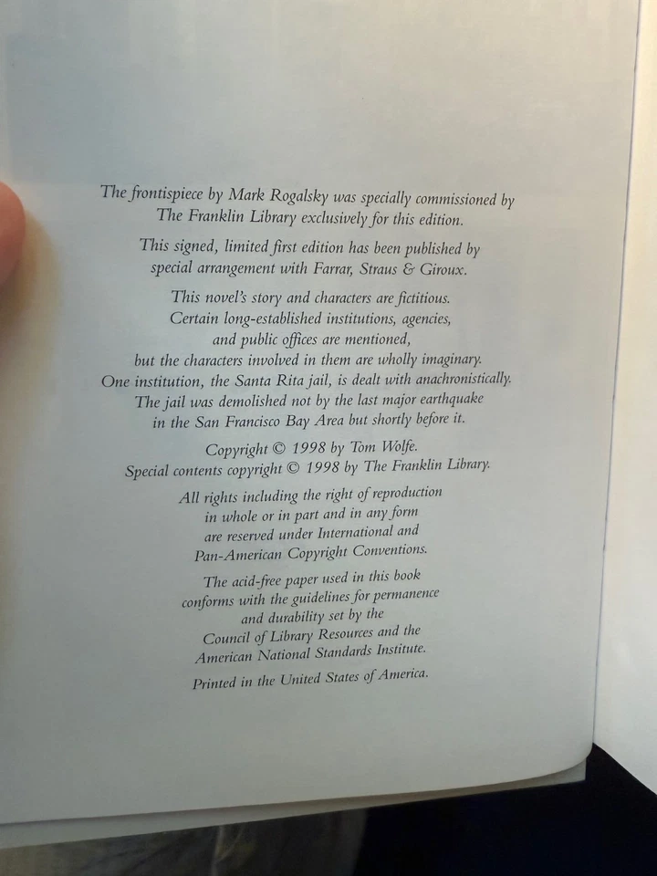 Franklin Library: SIGNED: TOM WOLFE: A MAN IN FULL - Image 2 of 4