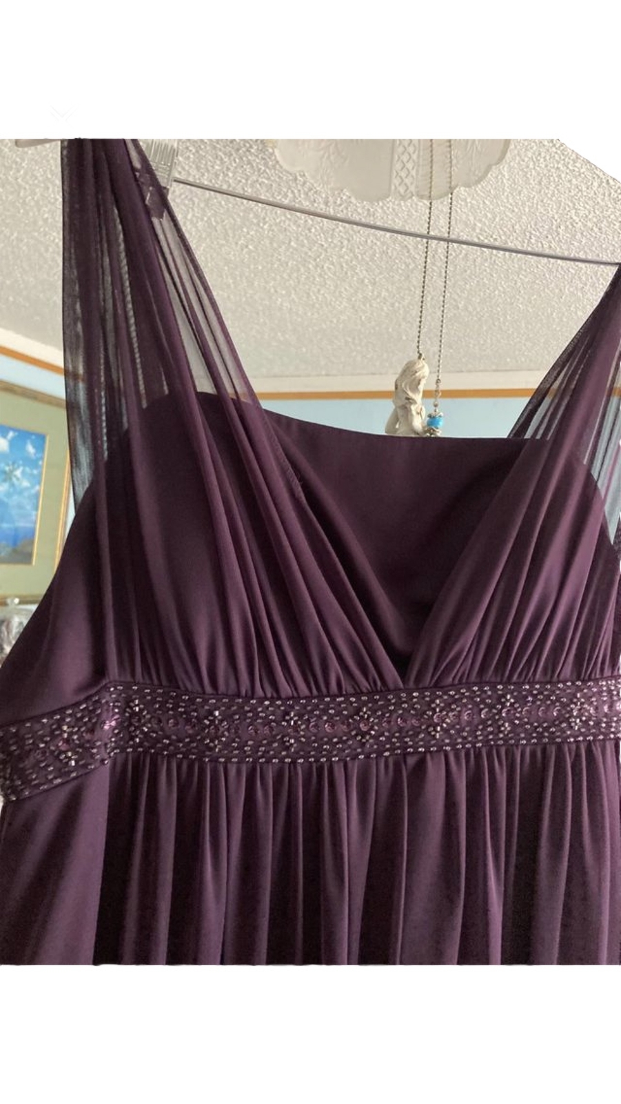 Jessica Howard Eggplant Formal Overlay Front Beading Dress 14 eBay