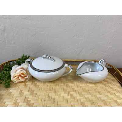 Noritake Silverdale Mid-Century Modern Atomic Minimalist Sugar Bowl and Creamer