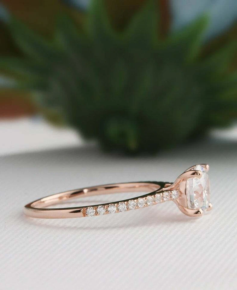 Anillo de compromiso sólido de oro rosa de 10 quilates certificado 1,5 CTW diamante cultivado en laboratorio CVD Foto 4 de 4