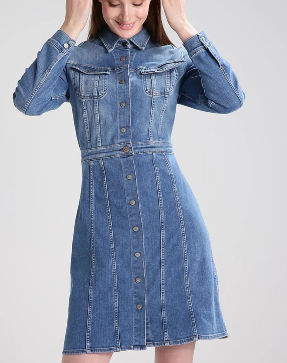 LEE Women s RETRO 70S COLLARED DENIM DRESS High Stake Blue S eBay