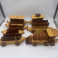 Vintage Rustic Handmade Wooden Train Set of 7 Piece Train Set By Don Whallon