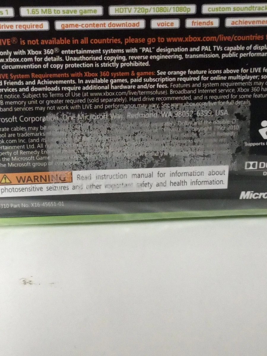 JUEGO XBOX 360 ALAN WAKE X360 Nuevo