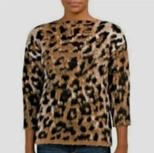 Lineamaglia Mohair Blend Leopard Print 3/4 Sleeve Sweater Made in Italy Womens L