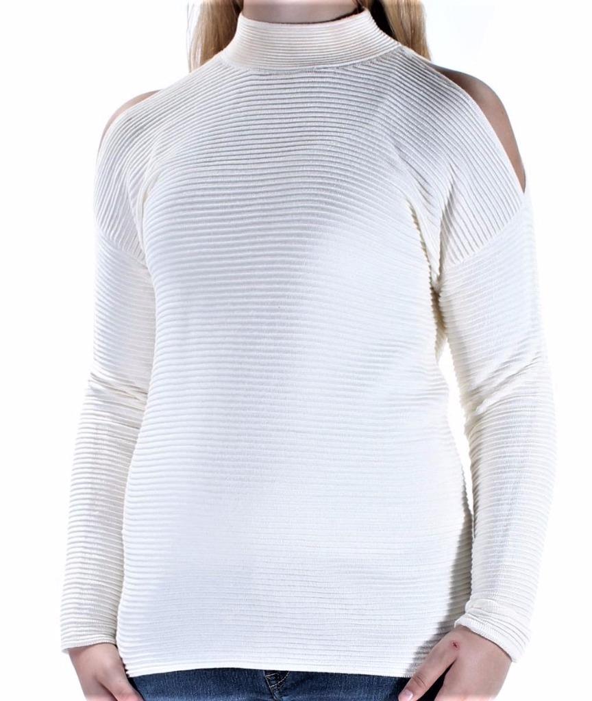BAR III $89 Ivory Turtleneck COLD SHOULDER Stretch Ribbed SWEATER TOP ...