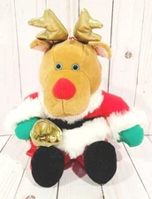 Stuffins Christmas Red Nose Reindeer 9" Stuffy Animal Holding Gold Bell 1994 Vtg
