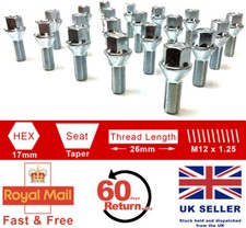 20 x M12 x 1.25 26mm thread 17mm Hex alloy wheel bolts for Citroen