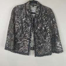 La Fayette 148 Evening Jacket Size 8 Brown Black Metallic Animal Print Wool Silk