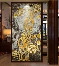 3D Golden  Floral Wallpaper Wall Mural Removable Self-adhesive Sticker326