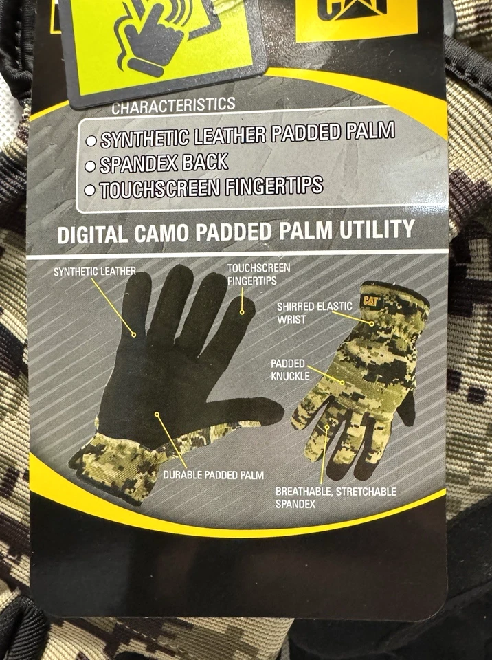 Guantes de palma acolchados compatibles con pantalla táctil CAT, camuflaje, espalda de spandex GRANDES NUEVOS CON ETIQUETAS Foto 3 de 4