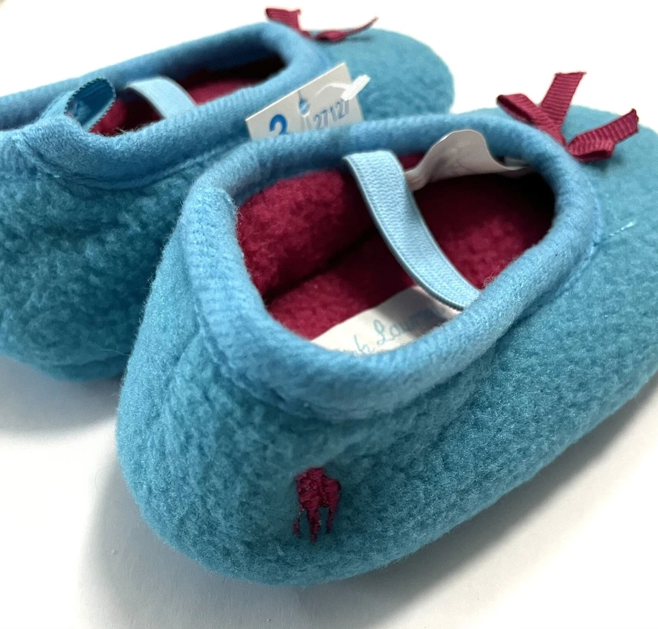 Ralph Lauren Baby Girl Shoes Size 3 Bayley Ballet Soft Slipper Shoes Blue/Pink - Image 4 of 4