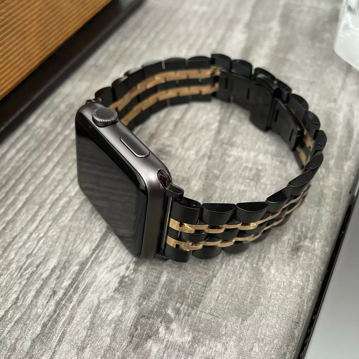 The Classic Stainless Steel Link Band For Apple Watch (Black Gold,  42mm/44mm) 