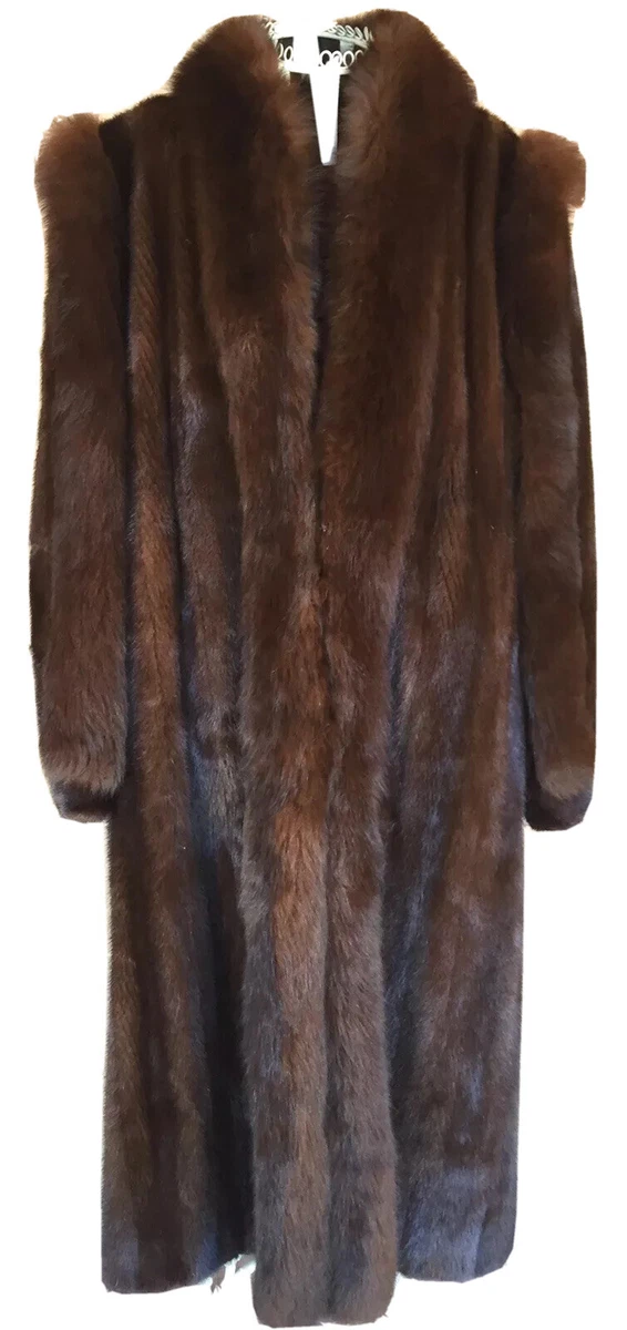 Koslow s Fur Coat 100 Authentic Mink Long Size 10 Fox Trim European 44 Vintage