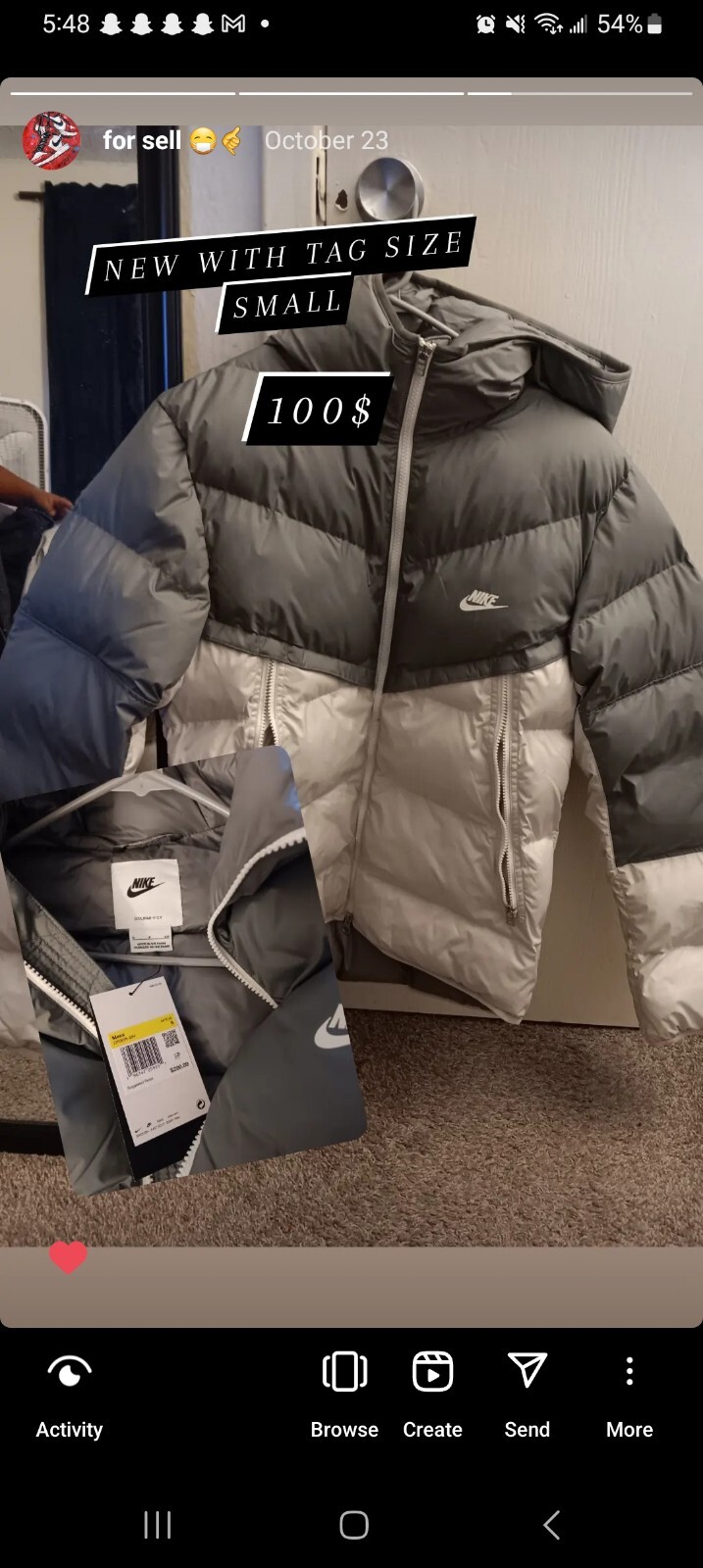 Nike Storm Fit White Gray Puffer Jacket Men’s S Puffer Full Zip Hooded