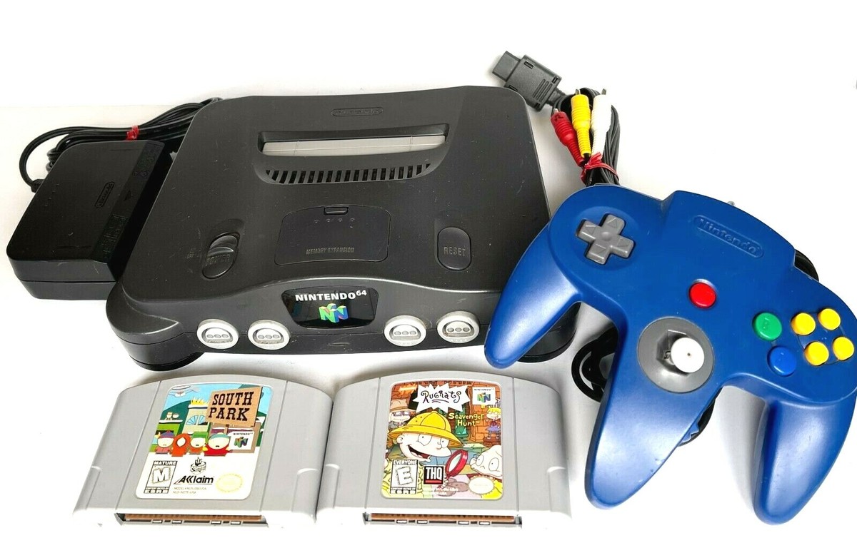 ORIGINAL NINTENDO N64 CONSOLE BUNDLE + BLUE CONTROLLER + CABLES +