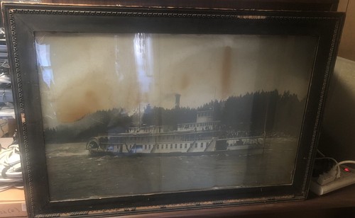 Rare Large Late 18th Early 19th Century Collotype of Steamboat in Original Frame