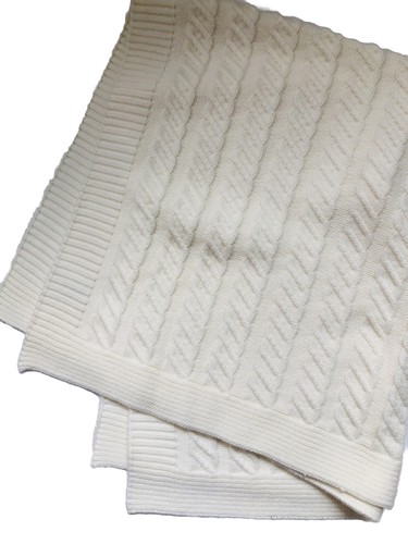 Pottery Barn Kids Cable Knit Baby Stroller Throw Blanket Ivory 33" x 35 unisex - Picture 7 of 8
