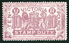 Australia States VICTORIA &pound;10 High Value *TEN POUNDS* STAMP DUTY Mint MNG YOB1