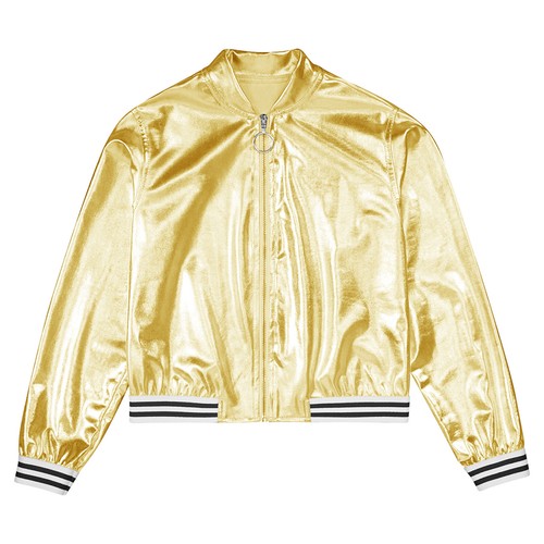 Kid's Metallic Moto Jacket Girls Boys Hip Hop Jazz Modern Dance Coat Outerwear - Picture 21 of 50
