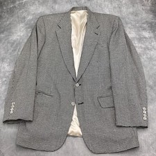 Stafford Blazer Men 42L Black White Houndstooth Silk Wool Classic Jacket