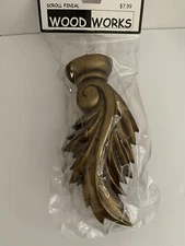 WoodWorks Large Antique Gold Scroll Finial Drapery/Curtain Rod End Caps