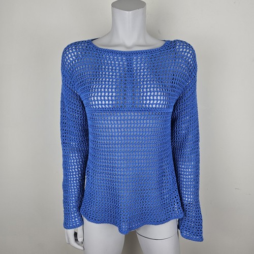 Häkel Strick Pullover blau Größe ca. 10 offen Strick