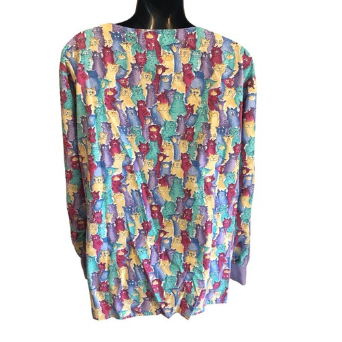 Crest Women's Scrub Top Cat Themed Multi-color 100% Cotton - Picture 3 of 3