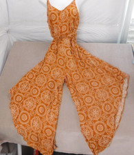MSK Jumpsuit Romper Women's Size M Orange Wide Leg Tie Front Challis Sleeveless