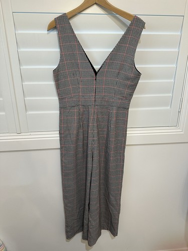 Dotti Houndstooth Check Grey Black Red Wide Peg Jumpsuit M 12 - Picture 5 of 6