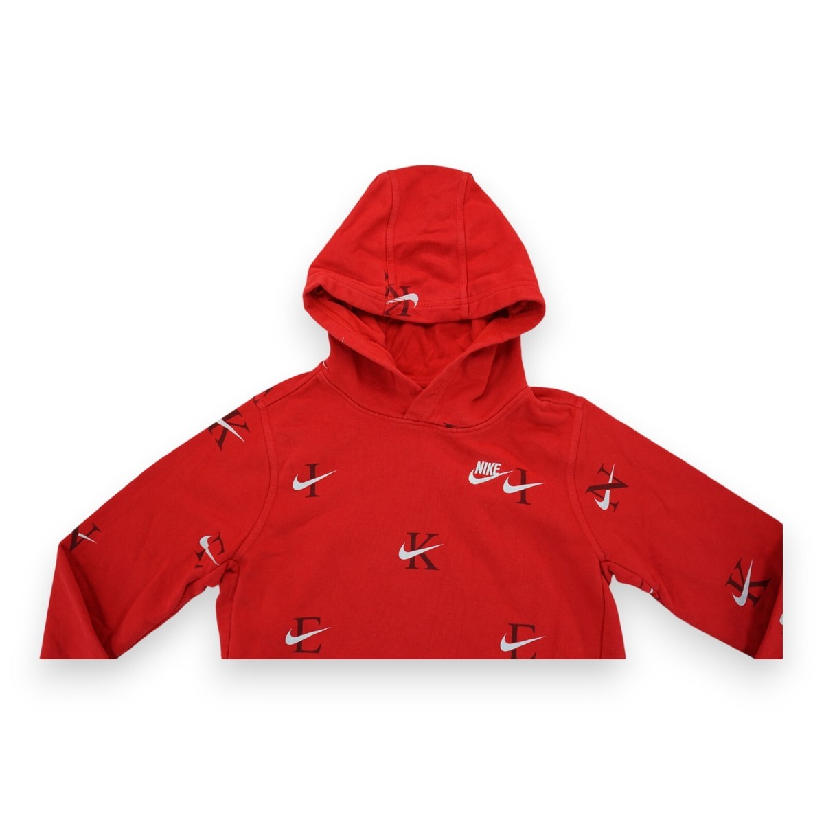 Nike Club Fleece Hoodie Youth XL All Over Print Monogram Red