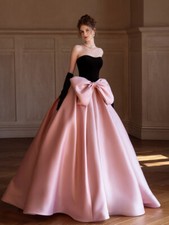 Women's Two Tone Strapless Bowtie Long Flared Evening Dress Cocktail Prom 5732