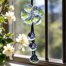 Crystal Five Clover Suncatcher Hanging Ornament Rainbow Maker Window Garden Deco