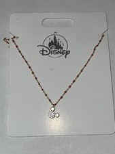 Disney Parks Mickey Mouse Crystal Icon Pendant Necklace Gold and Red Bead Chain