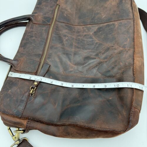 Leather Briefcase Laptop Bag Casual Messenger Top Handle Crossbody Distressed - Picture 19 of 22