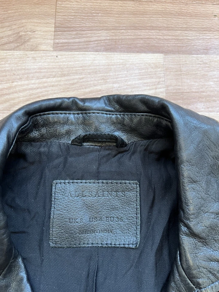 RARO ALLSAINTS EDICIÓN MOTERA CUERO NEGRO MUJER CREMALLERA CHALECO CHAQUETA UK 8 US 4 EU 36 Foto 4 de 4