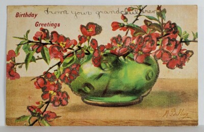 Birthday Greetings Vase Poppie M. Billing Fisherville  PA Embossed  Postcard T2