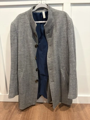 State and Liberty Men’s Large Grey Pea Coat Wool Blend Button Front - product listing photo