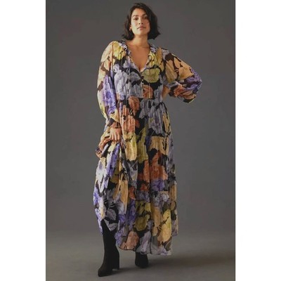 nwt ANTHROPOLOGIE PLUS sz S The Marais Chiffon Maxi Dress in purple motif